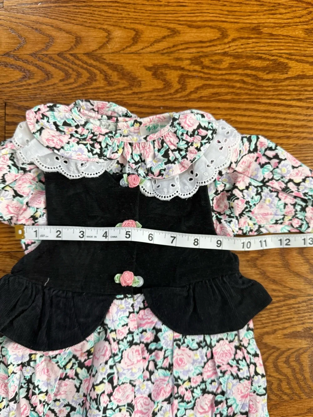 Vintage Tiny Tots Original Floral Romper Corduroy Vest Overlay 100% Cotton 12m